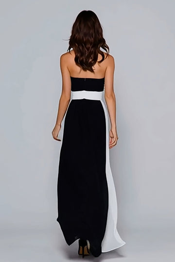 Black and White A Line Strapless Long Formal Dress